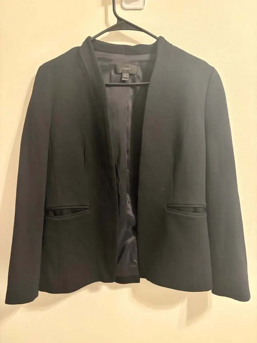 J.Crew Black Collarless Blazer Jacket Size 8 workwear career office